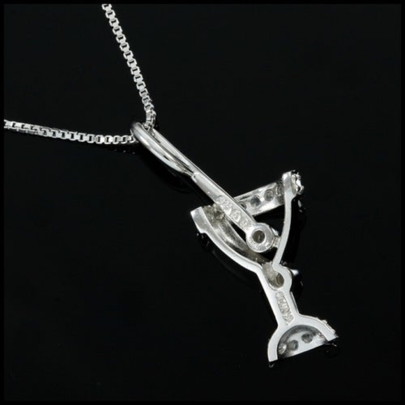 Solid 925 SS w/ Platinum Overlay Martini Necklace - Picture 5 of 10
